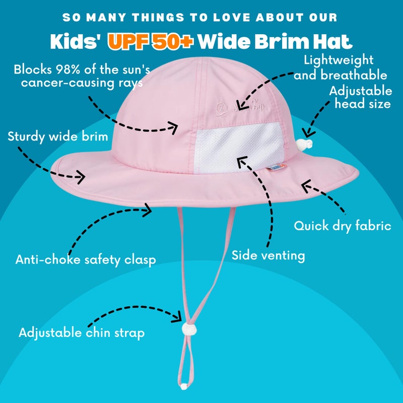 SwimZip Wide Brim Sun Hat | UPF 50+ Protection for Baby, Toddler, and Kids Pink - Image 3